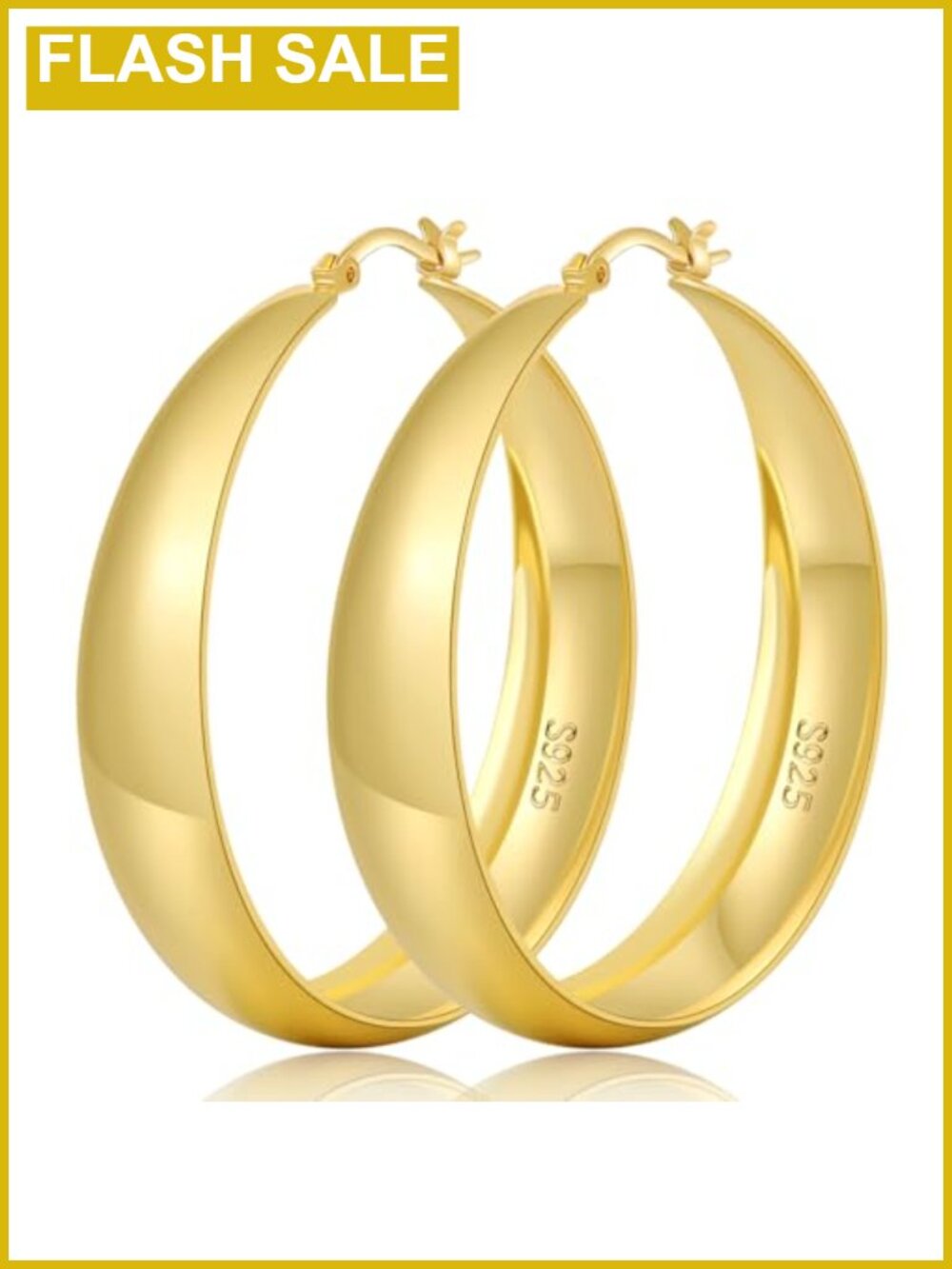 Wide Thick Sterling Silver Hoop Earrings Hypoallergenic Click-Top